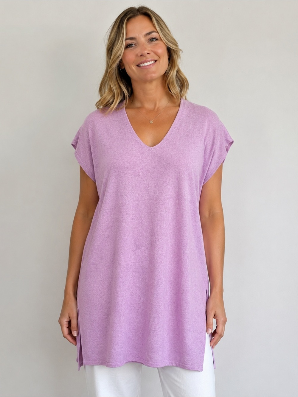J.Jill Tank Top Lilac linen / Cotton V- Neck Stretch Tunic LARGE. NWT